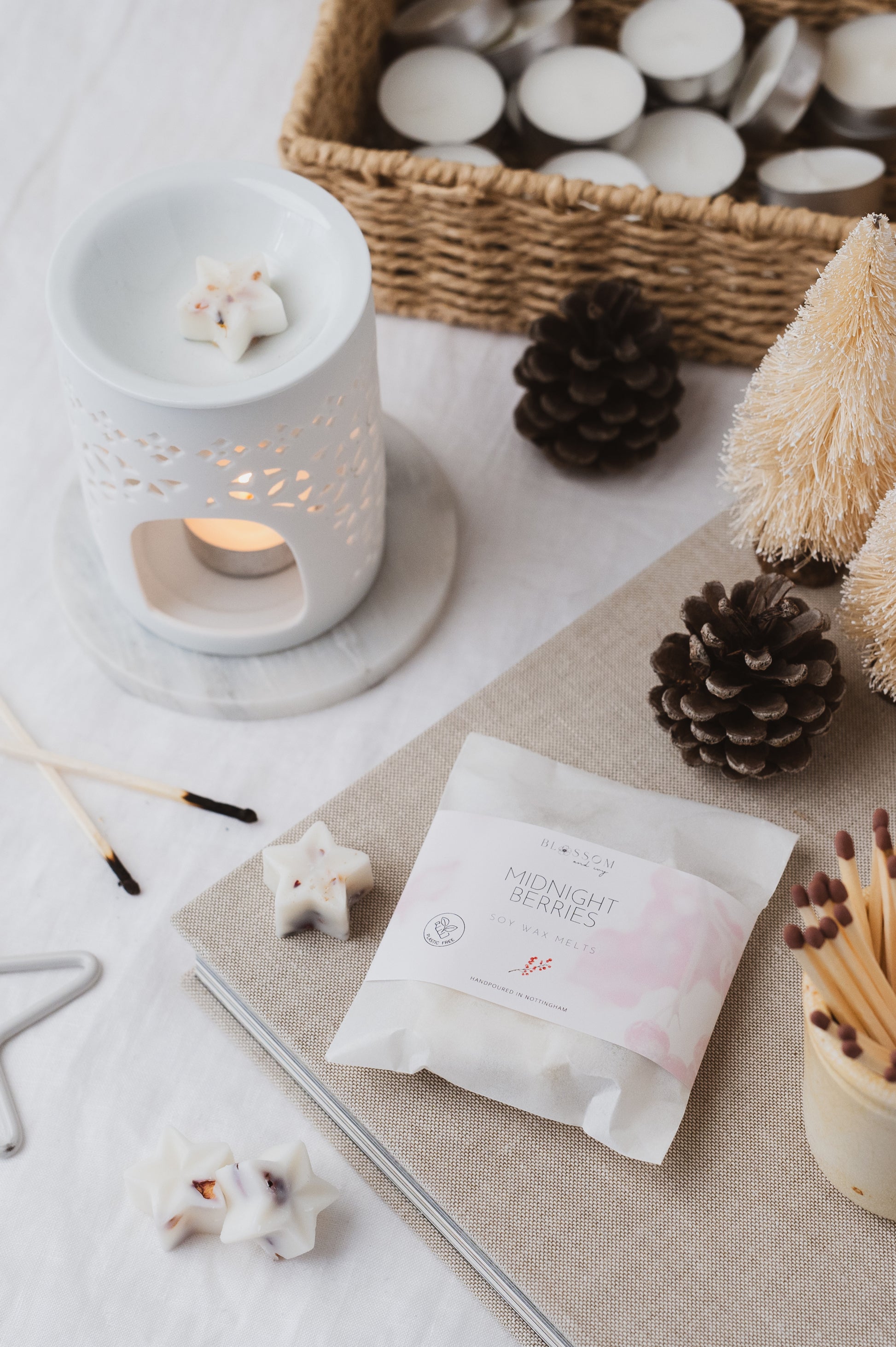 Midnight Berries scented wax melts in a pumpkin wax burner