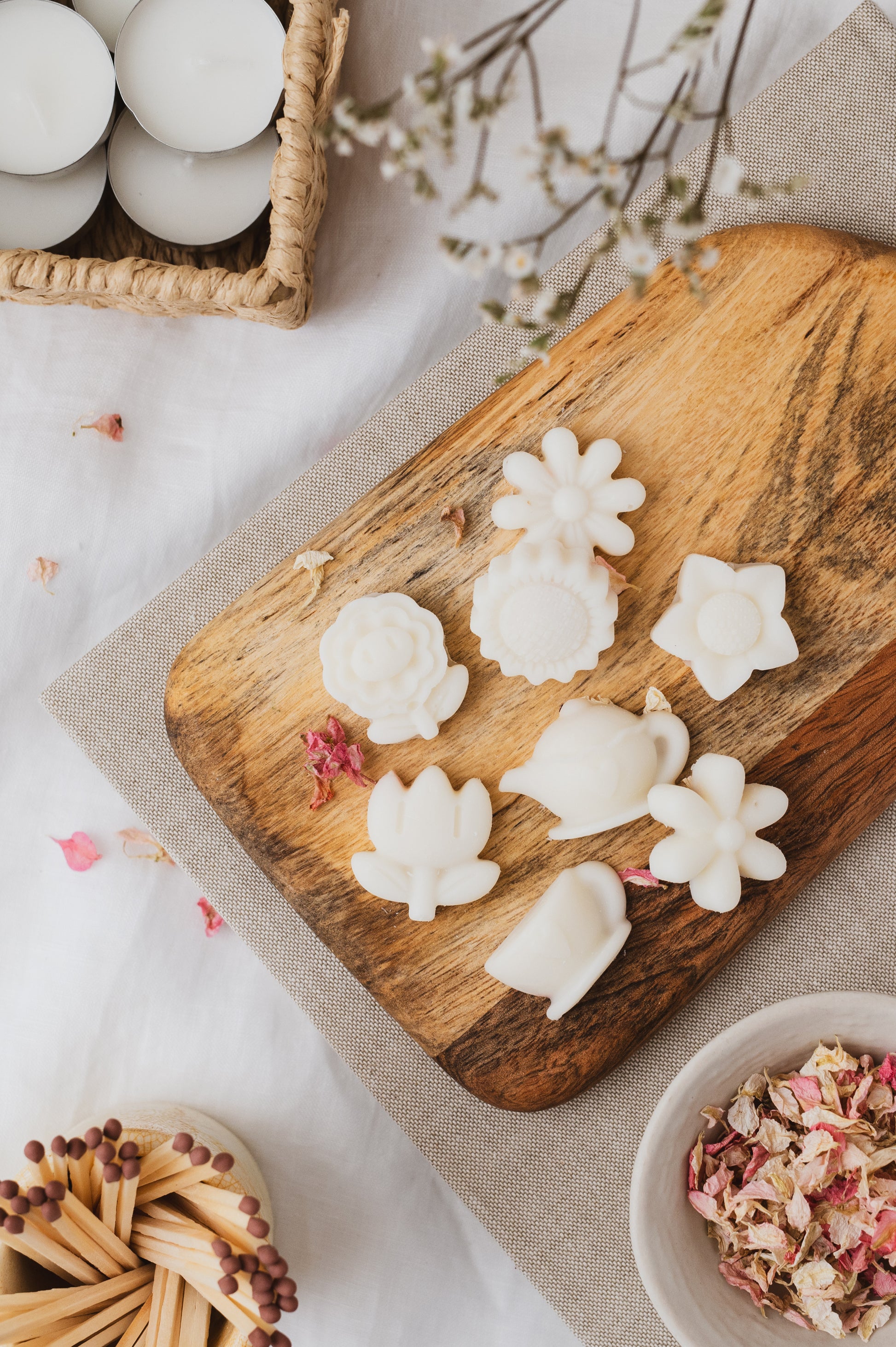 Afternoon Tea Wax Melts Laid-out on a Chopping Board